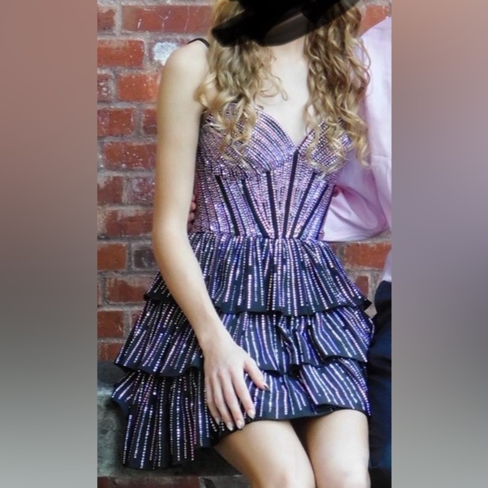 Sherri Hill Black and Purple Strapless Dress